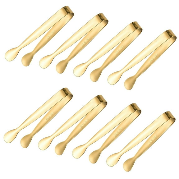 8PCS Gold Mini Metal Tongs, 4.3" Stainless Steel Tiny Tong, Small Kitchen Accessories for Serving Food, Ice, Sugar Cube, Salad, Toaster, Desserts