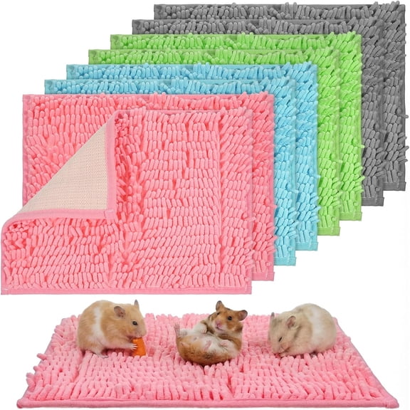 8PCS Guinea Pig Cage Liners, 16 x 12 Inch Washable Chenille Bedding Pee Pads, Reusable Waterproof Anti-Slip Pet Cage Training Sleeping Mat for Small Animals