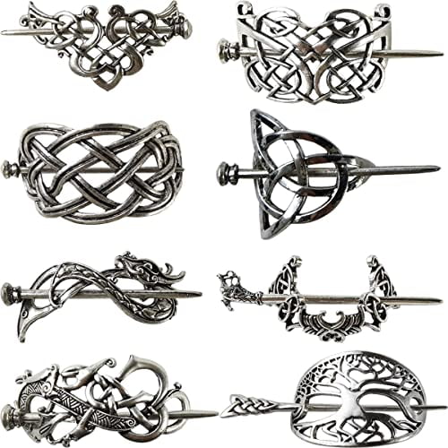 8PCS Hair Clips, Viking Celtic Hair Sticks, Celtic Knot Hairpin, Retro Silver Vintage Metal Hair Barrette, Viking Jewelry Clip, Minimalist Hair Accessories for Women
