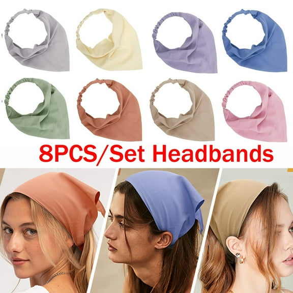 8PCS Hair Scarves Headband Elastic Boho Bandanas Scarf, Chiffon Head Kerchief with Hair Pins for Women Girls Farmhouse Hair Accessories