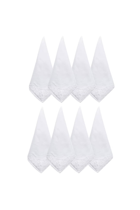 8PCS Handkerchiefs for Women White Soft Cotton Ladies Hankies Elegant Embroidery Lace Pure Color Square Hankies Daily Accessory Suitable for Afternoon Tea Party 11 Inch
