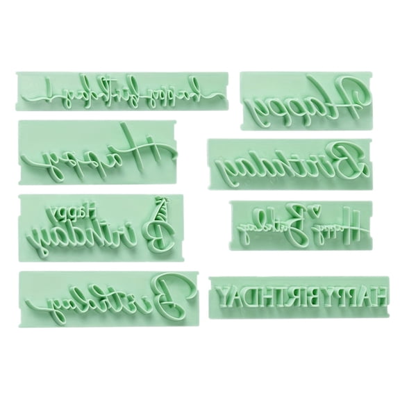 8PCS Happy Birthday Letter Baking Stamps Set, Cake Embosser Molds, Reusable Fondant & Cookie Decorating Tools for Cakes Biscuits Bread