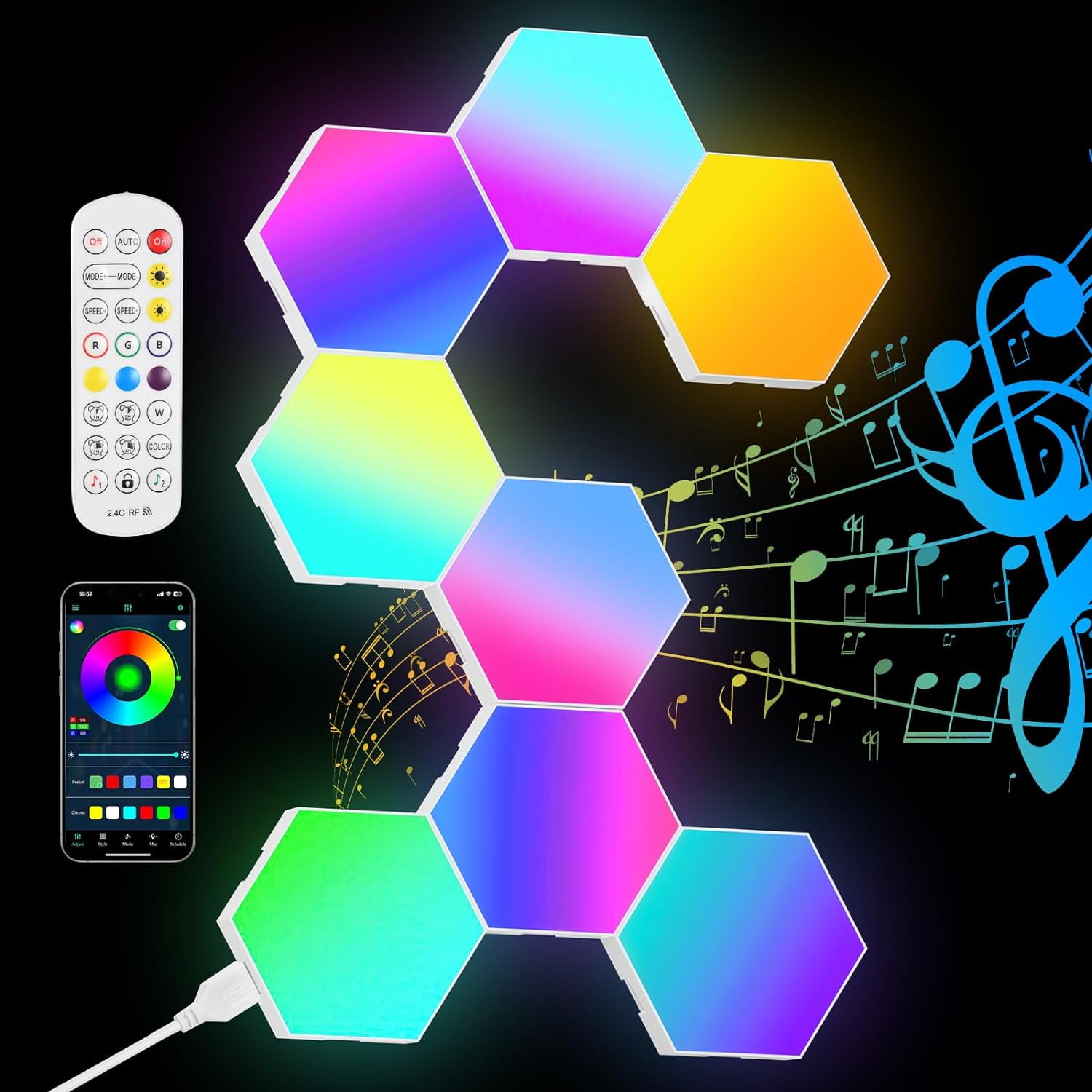 8PCS Hexagonal LED Wall Lights, 16 Million Colors RGB Gaming Smart Wall ...
