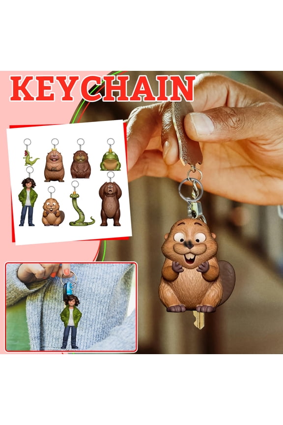 8PCS Hoppers Small Keychain Set, 3D PVC Character Cartoon Animal Keyrings for Backpacks and Keys, Cute Brown Bear, Lemmings, Frog, and Snake Action Figure Charms, Party Favors & Collectibles