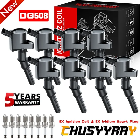 8PCS Ignition Coil and Iridium Spark Plug Set for Ford 6.8L V10 CNG Engine in E-350 and E-450 Super Duty