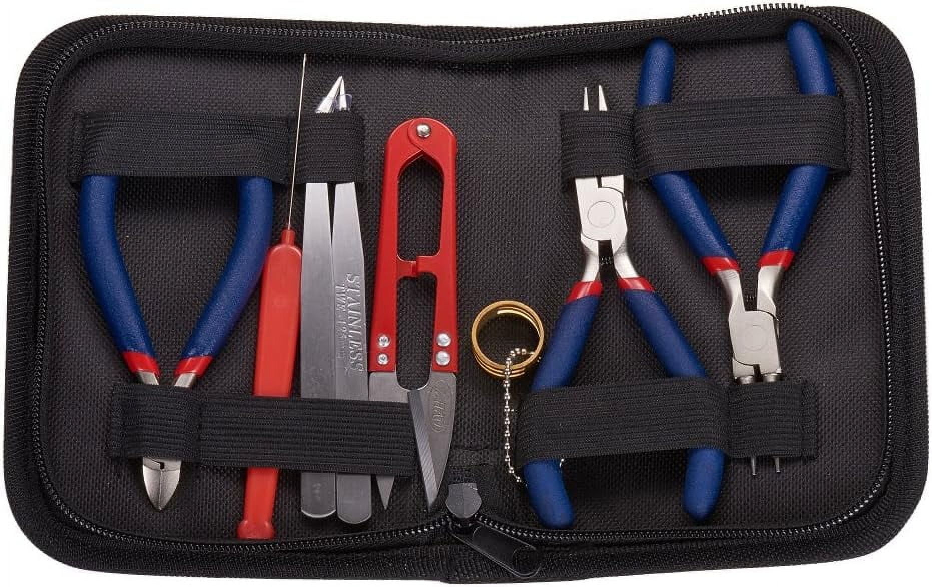 8PCS Jewerly Making Tool Kits Including 3 Jewelry Plier Sets and Other Jewerly Tools with Black Zippered Case