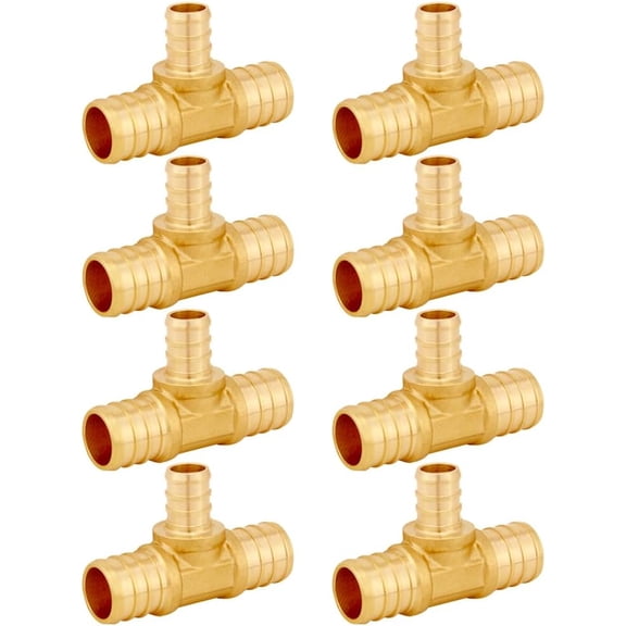 8PCS LF Brass 3/4 to 1/2 to 3/4 Inch PEX Tee Reducer 3 Way Coupling Barb Crimp Pipe Tube Fitting