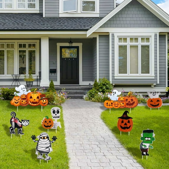 8PCS Large Halloween Pumpkin Ghost Monster Decor - Yard Stakes Prop for Lawn Decorations Outdoor Garden Home Party Decor