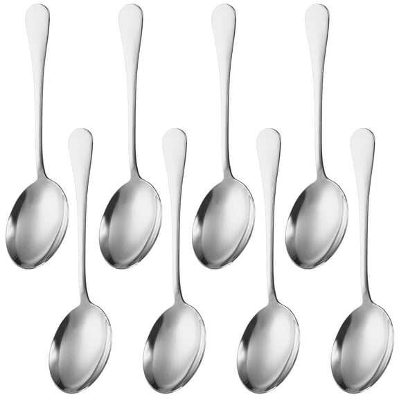8PCS Large Serving Spoons, 9.7" x 2.5" Silver Stainless Steel Spoons for Buffet, Serving Spoons for Catering and Parties