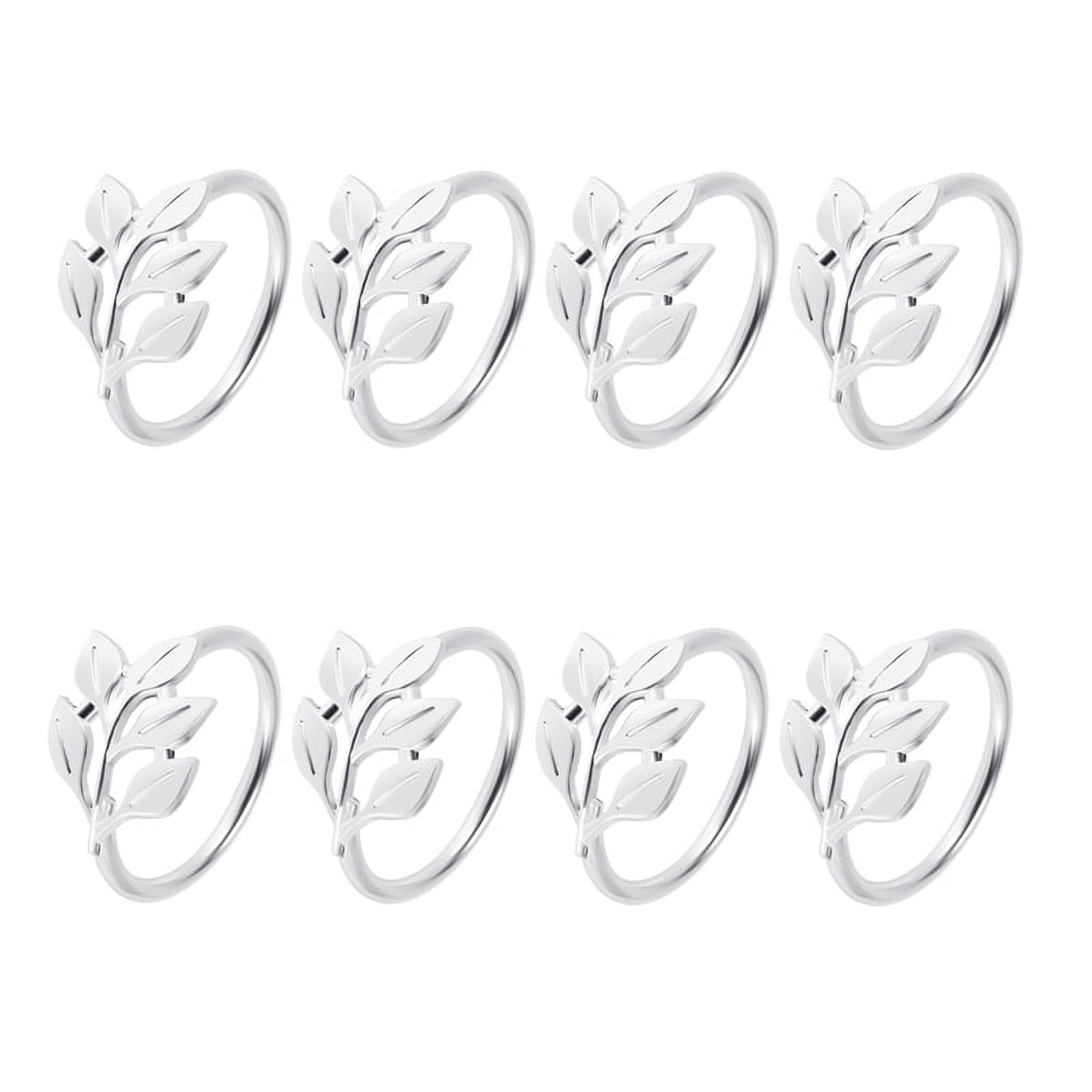 8PCS Leaf Napkin Rings Metal Silver Holder Table for Dinning Parties Everyday