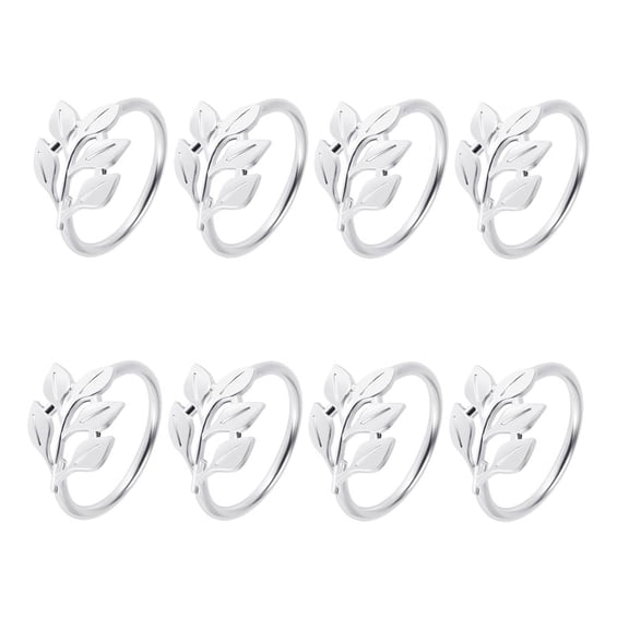 8PCS Leaf Napkin Rings Metal Silver Holder Table for Dinning Parties Everyday
