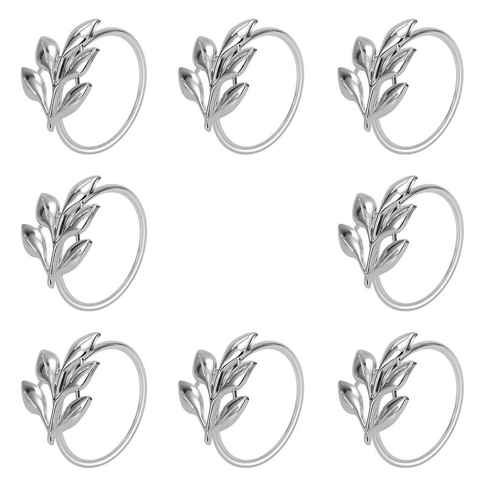 8PCS Leaf Napkin Rings Metal Silver Napkin Holder Table Napkin Rings