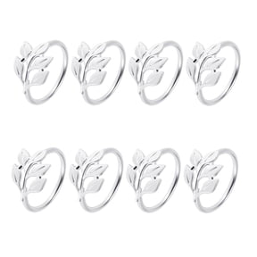 8PCS Leaf Napkin Rings Metal Silver Napkin Holder Table Napkin Rings for Dinning Table Parties Everyday