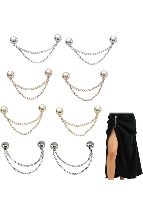 8PCS Magnetic Clothing Clips,Multi-Function Round Strong Magnetic Snap Clips,Adjustable Magnetic Buckles with Chain for Women Cardigan Cuff Trouser Legs Hijab(3 Colors)