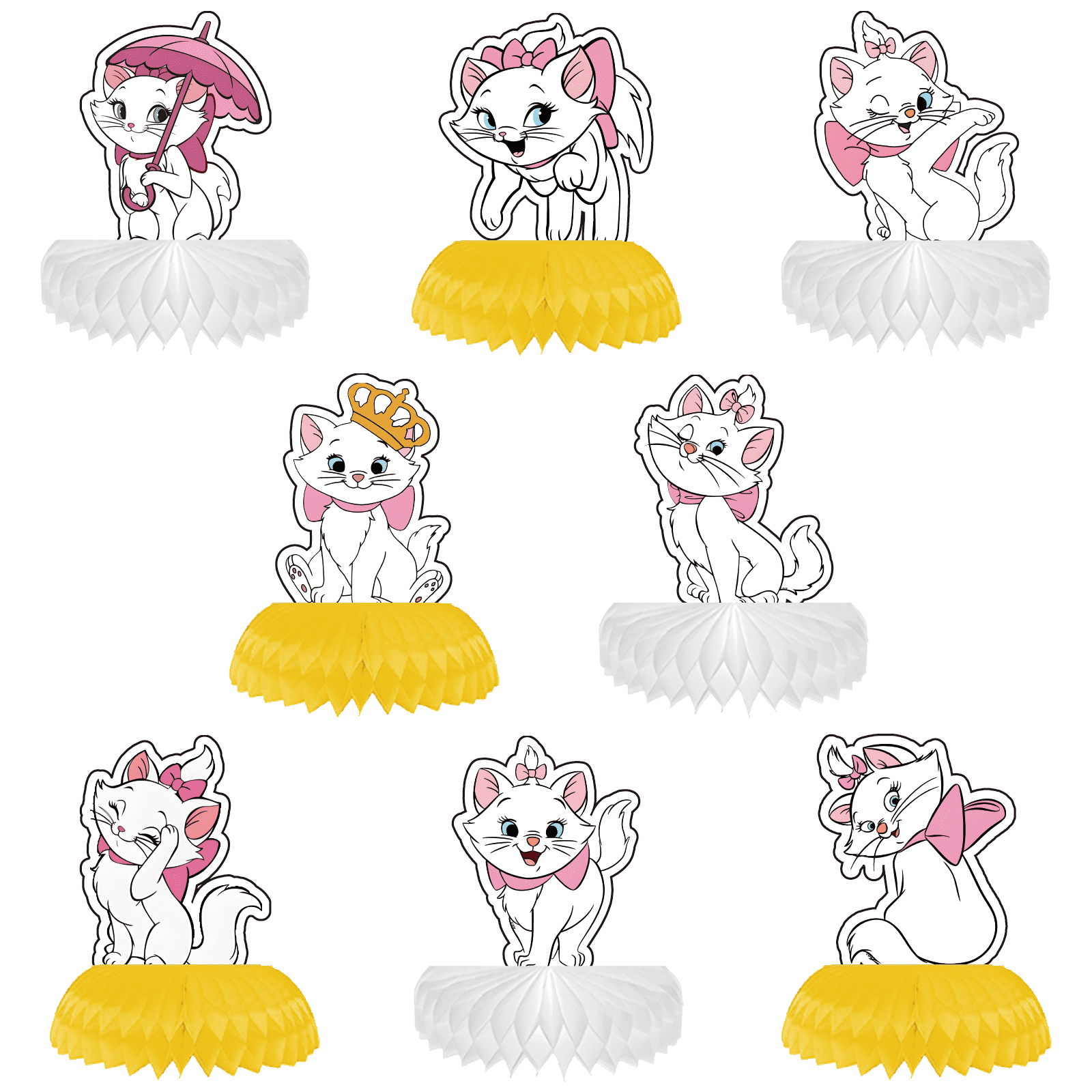 8PCS For Marie Aristocats Cat Cartoon Themed Beehive Centrepiece Birthday Party Supplies, Cartoon Table Decorations for Birthday Party Decorations and Kids Birthday Party Supplies
