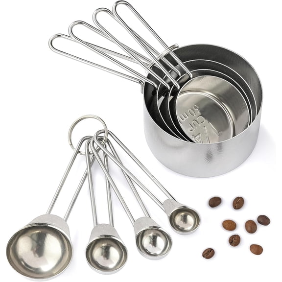 8PCS Measuring Cups, OHOLA Stainless Steel Measuring Cups and Spoons Set, Great for Cooking and Baking