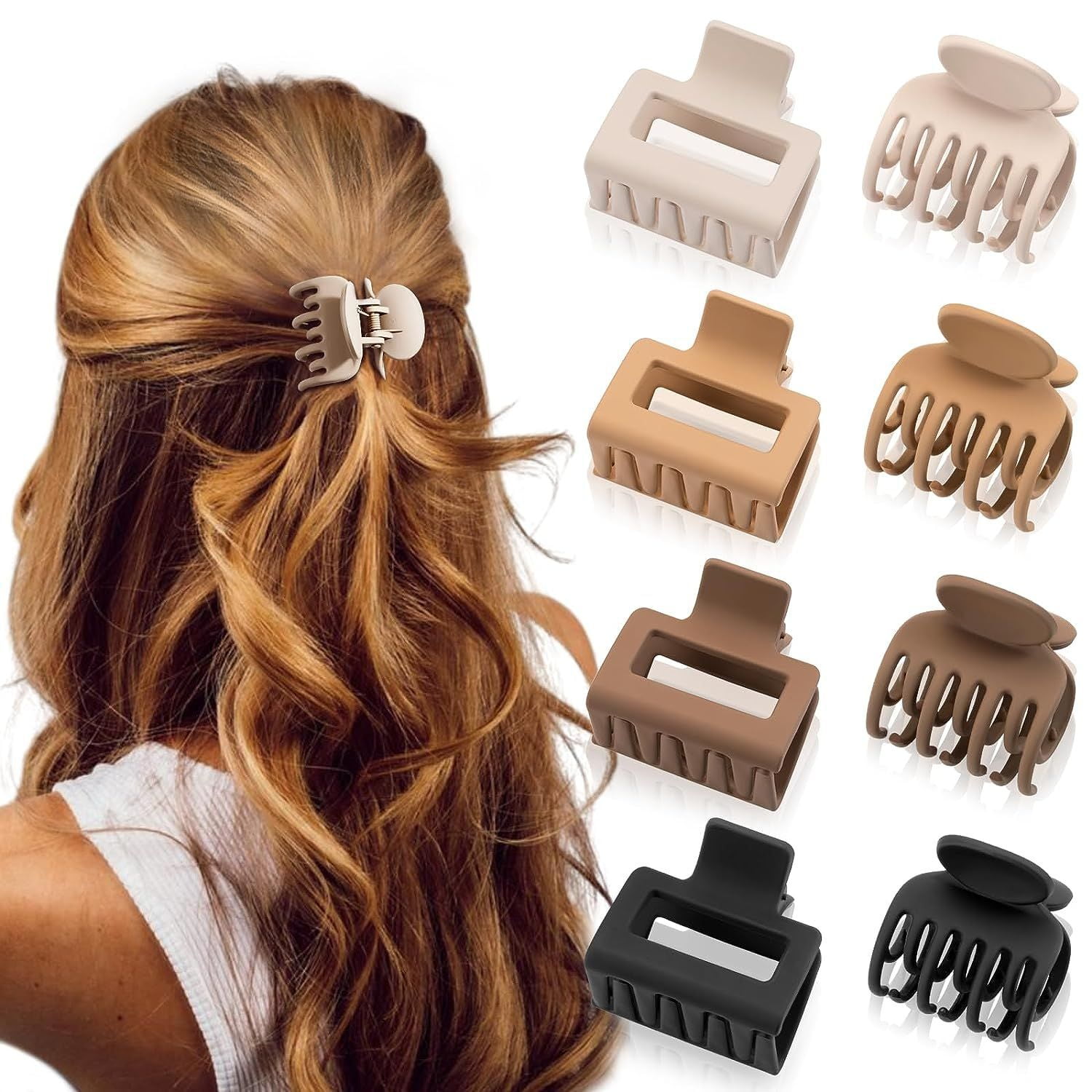 8PCS Medium Hair Claws for Women Girls Claw Clips for Thin Hair Lady Hairpins Matte Jaw Clip Headwear Women Hair Accessories