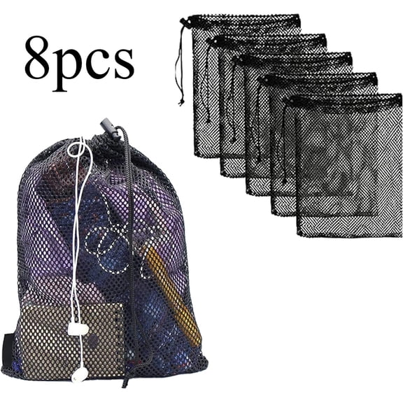 8PCS Mesh Bags Drawstring Bag Set - Nylon Mesh Drawstring Bags with Cord Lock Closure - Laundry Bag For Washing Machine - Small Gym Bag for Basketball, Volleyball, Football, Golf Stuff Balls