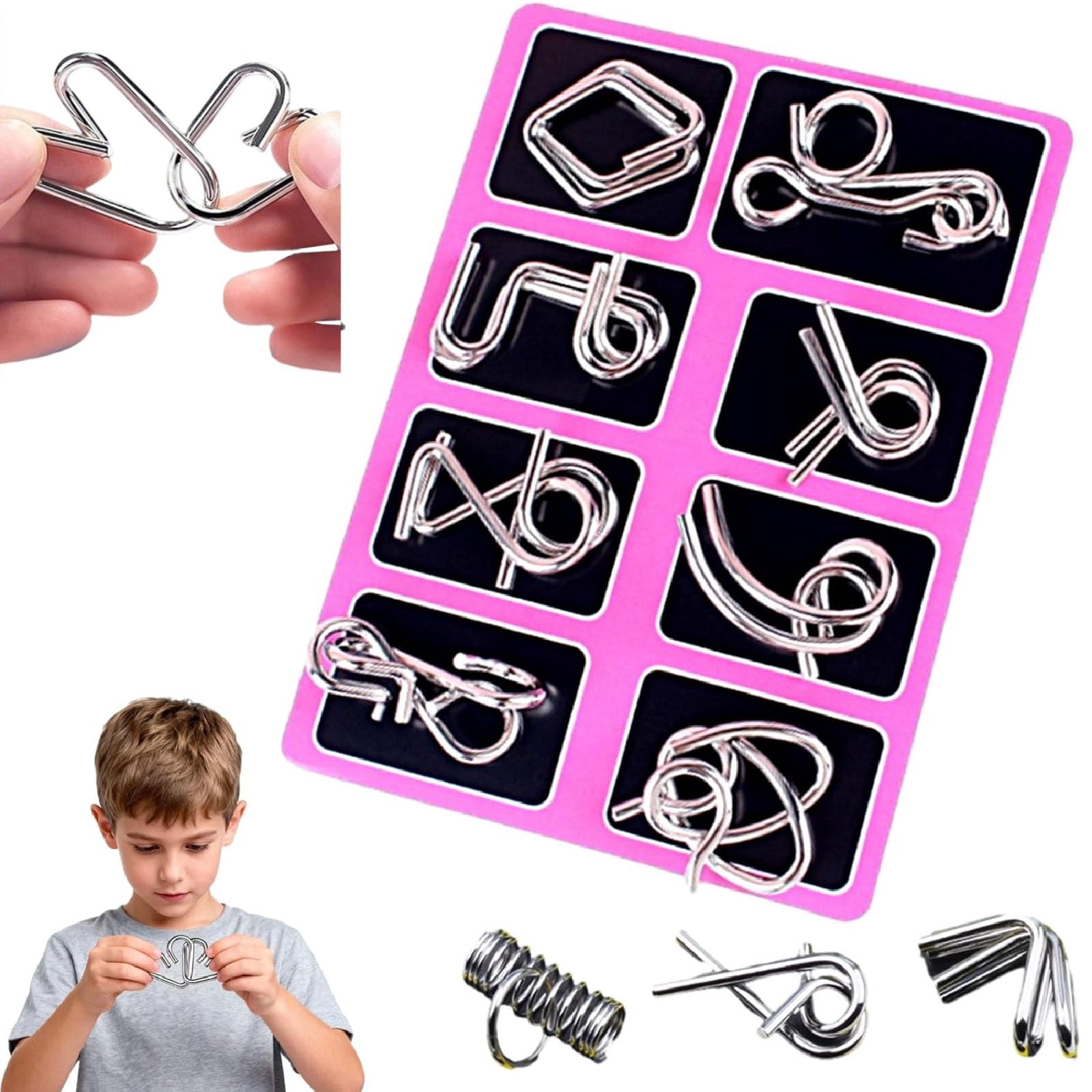 Metal Wire Puzzle Set - Logic Training Brain Teaser Toy For Teens Adults Educational Intelligence Game Home Office School Travel Party Favors Metal Wire Puzzle Set - Logic Training Brain Teaser Toy For Teens Adults Educational Intelligence Game Home Office School Travel Party Favors