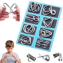 8PCS Metal Montessori Puzzles, 3D Metal Puzzle Solving Set, Metal Brain Teaser Puzzles, Challenging Interlocking Iron Wire Puzzle, Logic Thinking Toys for Home Party(Blue)