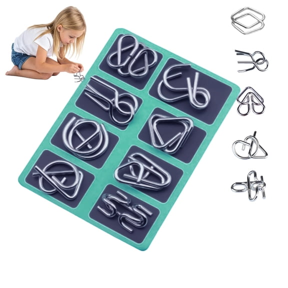 8PCS Metal Montessori Puzzles, Montessori Puzzles Metal Wire Puzzle Set, Logic Toys with Carry Pouch for Teens Adults Challenge Home Party Challenge Office School