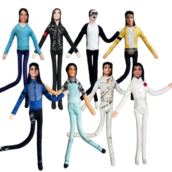 8PCS Michael Bendable Wire Frame Plush Figurine , 8 Classic Stage & Daily Outfit Options, Flexible Limbs for Recreating Iconic Dance Moves, Gift for Pop Music Fans