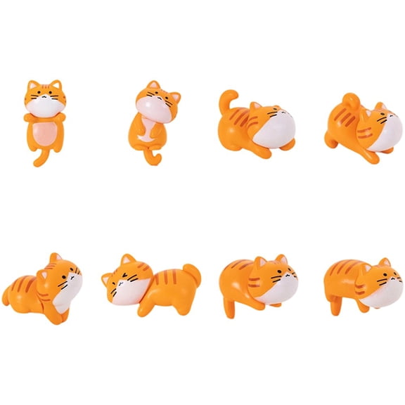 8PCS Mini Cat Car Decorations - Cute Small Orange Cat Figurines for Dashboard Kawaii Animal Decor DIY Fairy Garden Mini Landscape Ornament