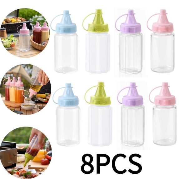 8PCS Mini Condiment Squeeze Bottles Mini Squeeze Bottles For Sauces Plastic Mini Sauce Bottles For Lunch Box Leakproof Dispenser For Mustard Oil Soy Sauce Camping Picnic,Pink,Purple,Blue,Green