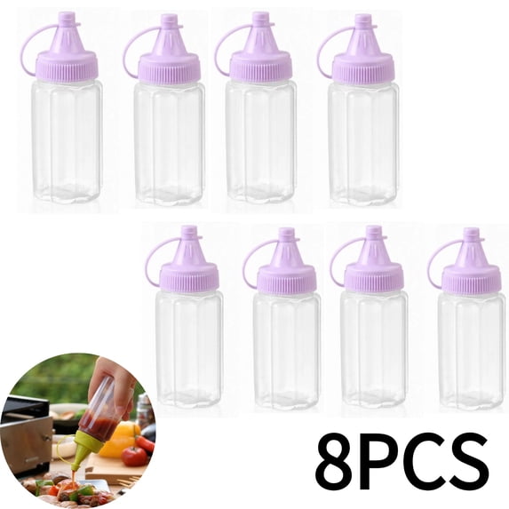 8PCS Mini Sauce Bottles Reusable Condiment Squeeze Bottles For Lunch Box Mini Condiment Bottles With Lids Portable Mini Ketchup Bottle For Bento Picnic Barbecue Kitchen Sauce Dressing Storage,Purple