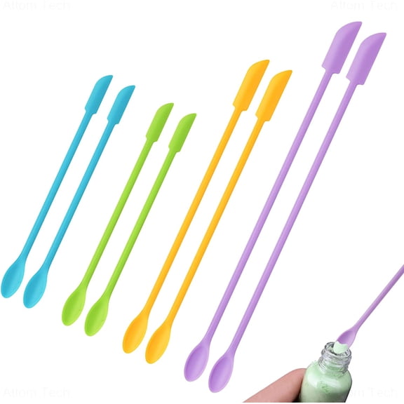 8PCS Mini Silicone Spatula Set, Double-Ended Resin Makeup Scraper | Reusable Stir Sticks & Mixing Tools for Epoxy Cosmetics Cooking, 3 Sizes 4 Colors Spoon Design
