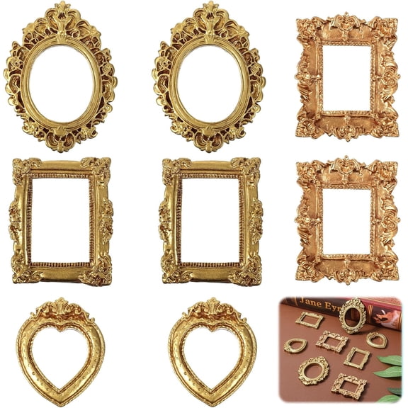 8PCS Mini Small Gold Picture Frames for Crafts Shadow Box Tiny Miniature Vintage Picture Frames Mini Photo Frames