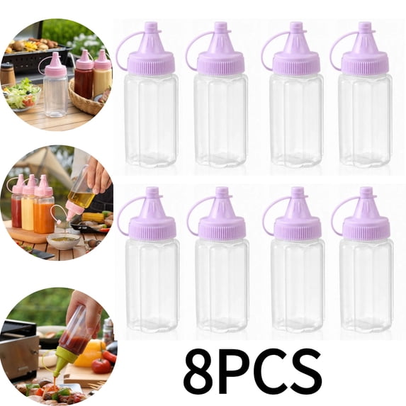 8PCS Mini Squeeze Bottles For Sauces Leakproof Lids Plastic Mini Sauce Bottles For Lunch Box Mini Condiment Squeeze Bottles Portable Dispenser For Camping Picnic Home Kitchen Sauce Storage,Purple