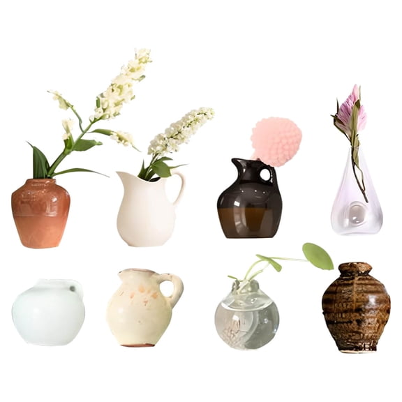 8PCS Mini Vase Ceramic, Lightweight, Durable, for Desktop, Kitchen, and Refrigerator Decoration, Great Gift