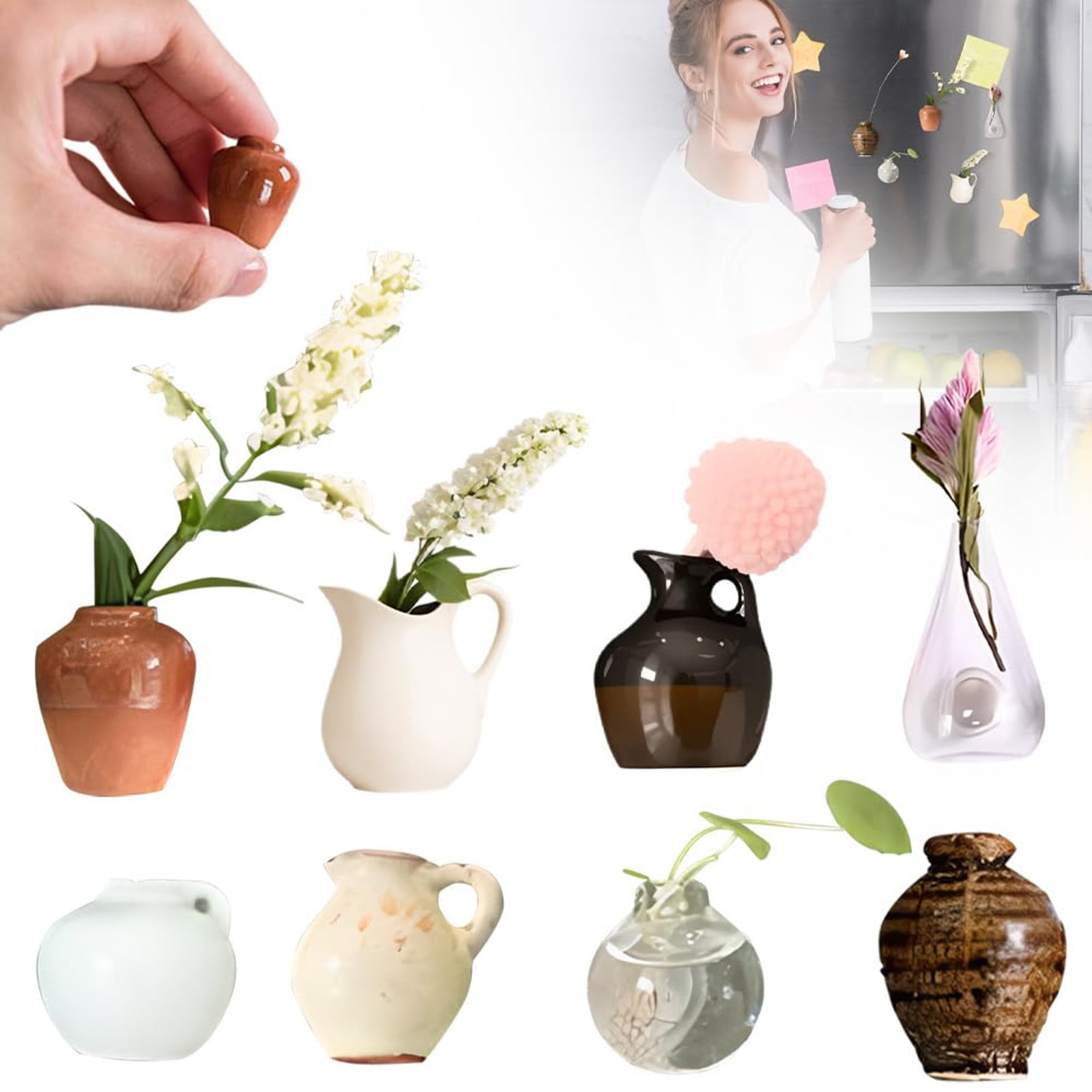 8Pcs Mini Ceramic Vase Fridge Magnets - Cute Plant Decor Accessories For Kitchen, Office, Refrigerator - View #9