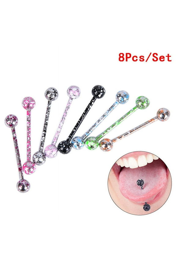 8PCS Mix Colorful Stainless Steel Ball Tongue Bar Ring Body Piercing Jewelry WA