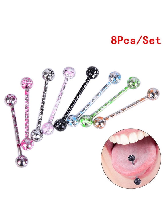 8PCS Mix Colorful Stainless Steel Ball Tongue Bar Ring Body Piercing Jewelry WA