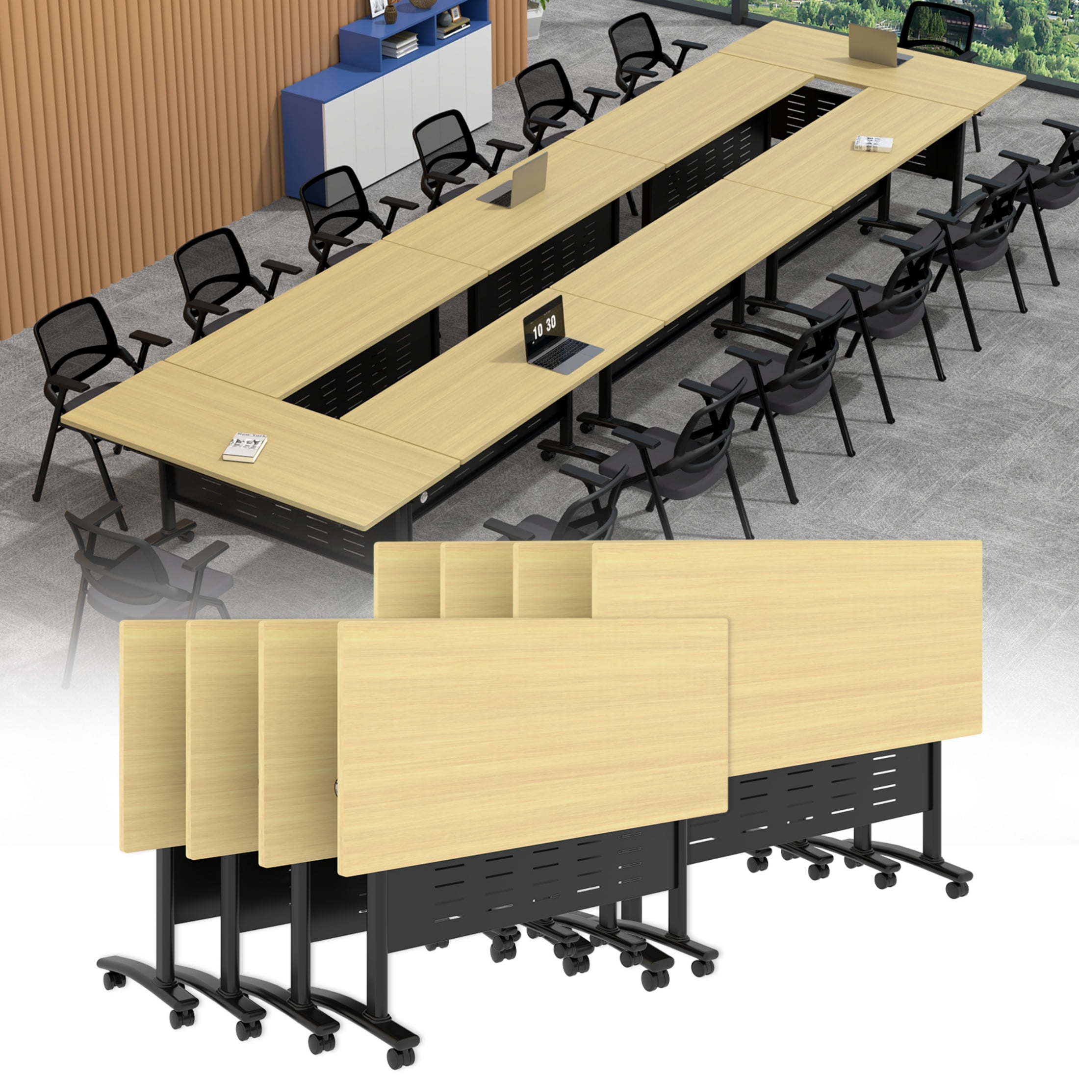 8PCS Modern Conference Table,Folding Conference Table with 360°Mobile ...