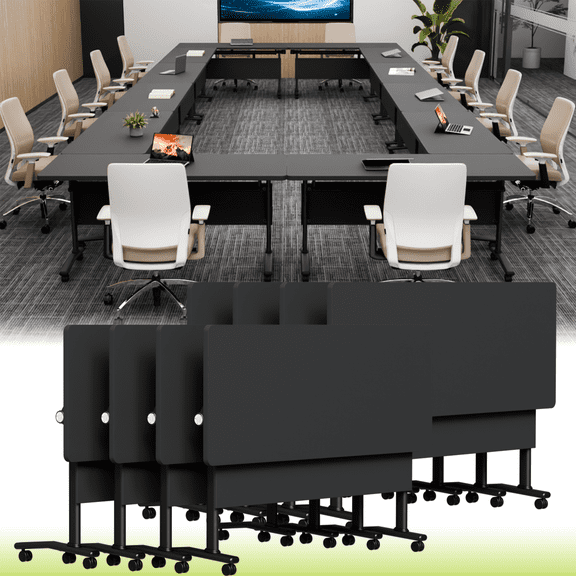 8PCS Modern Conference Table,Folding Conference Table with 360°Mobile Wheels,Conference Room Table for Office ,Classroom,Modular Meeting Table