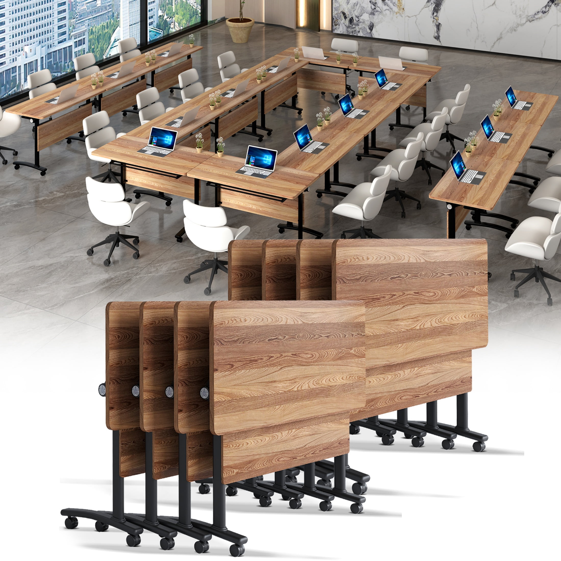 8PCS Modern Conference Table,Folding Conference Table with 360°Mobile ...