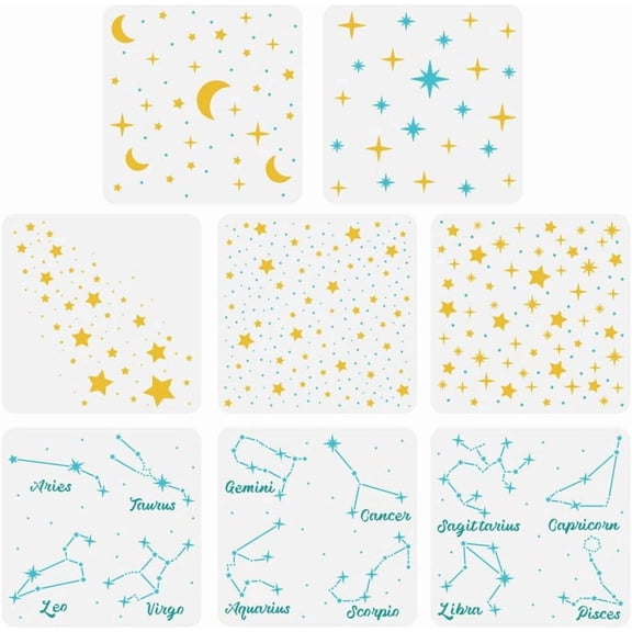 8PCS Moon Twinkle Stars Painting Stencil 11.8x11.8" Zodiac Constellation Drawing Stencil Decorative Fantasy Theme Stencil for Painting on Wall Wood Floor Tile Canvas Fabric Furniture