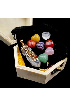 8PCS Natural Crystal Stone Set with Wooden Box,Irregular Raw Gemstone Pendants for DIY Jewelry Making,Healing Crystals Gift for Women Energy Home Decor