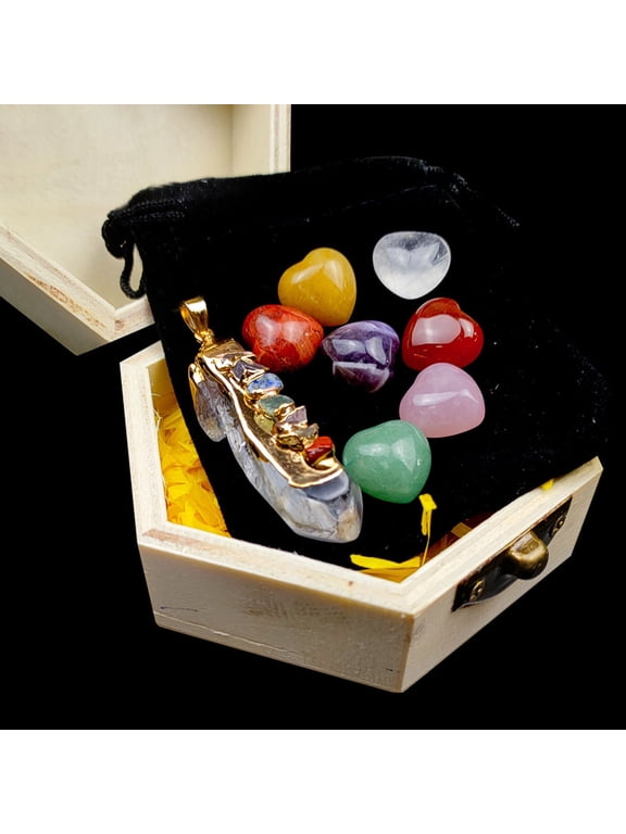 8PCS Natural Crystal Stone Set with Wooden Box,Irregular Raw Gemstone Pendants for DIY Jewelry Making,Healing Crystals Gift for Women Energy Home Decor