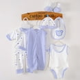 thumbnail image 1 of 8PCS Newborn Outfit Set Baby Boy Girl Tops+Hat+Pants +Bib+Sock Shose+Romper Outfits Set Light blue 0-3 Months, 1 of 5