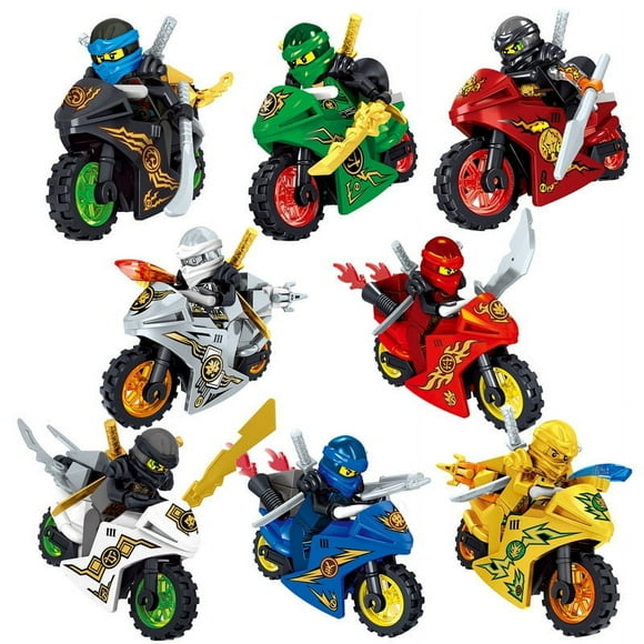 8PCS Ninja Warrior Minifigures  Flame Motorcycle Building Blocks Set, DIY Puzzle Toy for Kids & Collectors