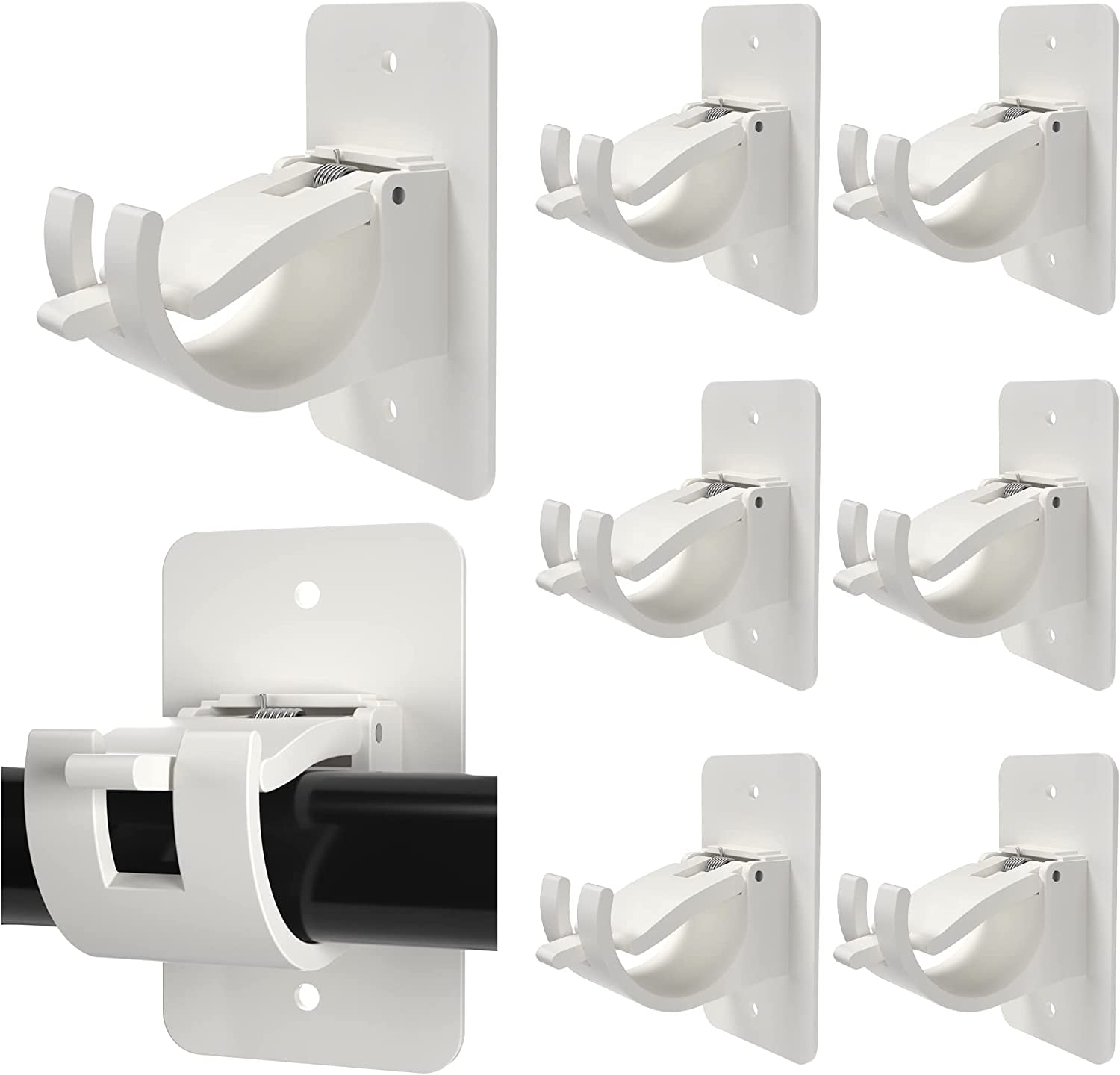 8PCS No Drill Curtain Rod Brackets Upgraded Curtain Rod No Drilling Self Adhesive Curtain Rod Hooks with Screws, Nail Free Adjustable Curtain for Poles Less Than 4cm in Diameter (White)