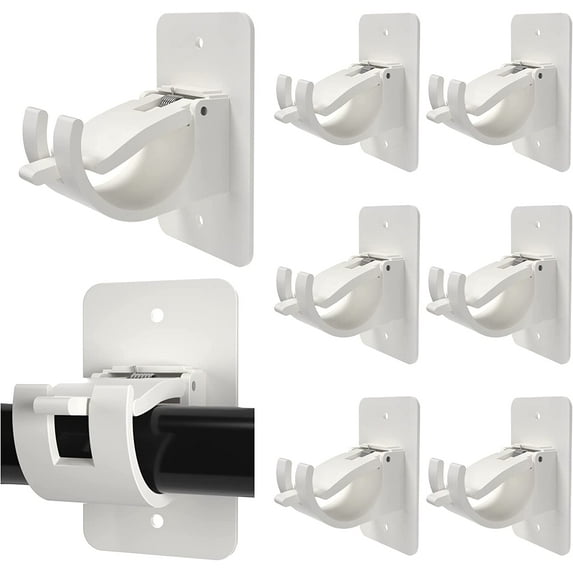 8PCS No Drill Curtain Rod Brackets Upgraded Curtain Rod No Drilling Self Adhesive Curtain Rod Hooks with Screws, Nail Free Adjustable Curtain for Poles Less Than 4cm in Diameter (White)