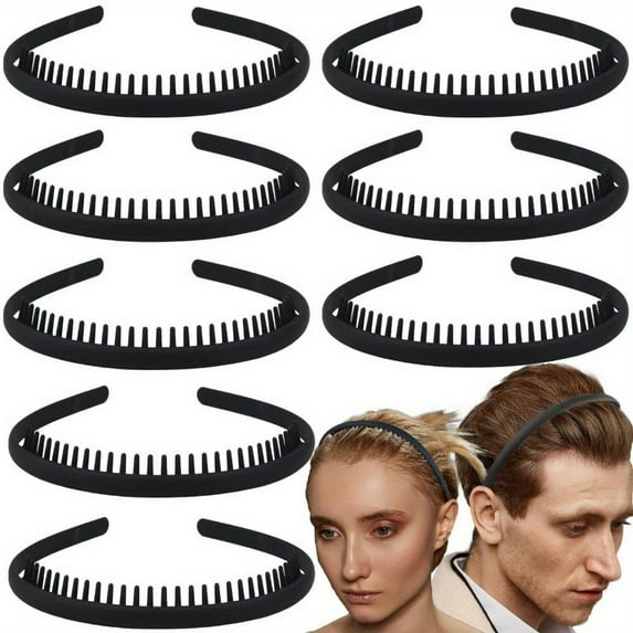 8PCS Non Slip Fashion Effortless Plastic Headbands with Teeth Comb Skinny Hair Bands for Women Men, Matte Black Comb Teeth Headbands Fashion Accessories