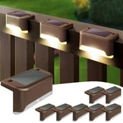 8PCS Outdoor Solar Deck Lights, Waterproof Solar Step Lights, LED Solar Lights for Outdoor Stairs Fence Yard Patio Railing Garden Pathway Christmas Decoration Lights(Brown-Warm White)