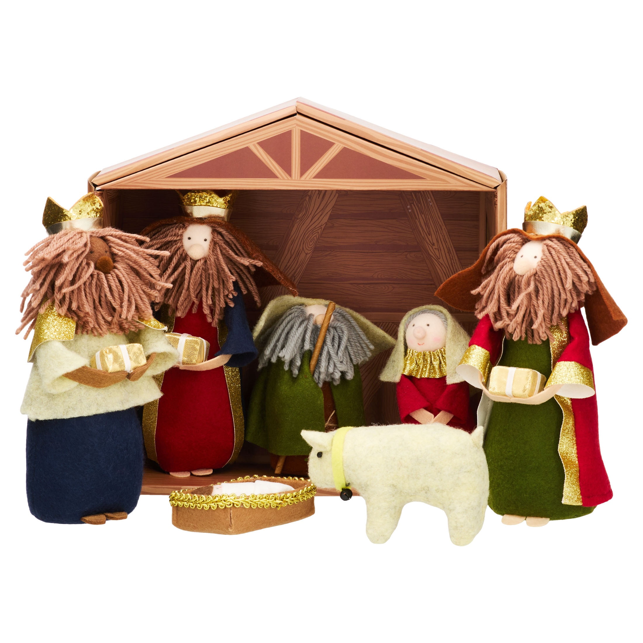 Fabric Tabletop Indoor Nativity Scene Christmas Decoration, 10" x 11", 8 Pieces, by Holiday Time