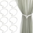 thumbnail image 1 of 8PCS Pearls Buckle Curtain Tiebacks – No Drilling Weave Rope Curtain Holders – Decorative Draperies Tie Backs Holdbacks Straps (White), 1 of 5